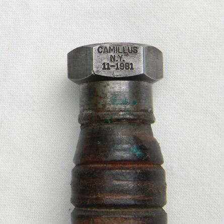 Cold War era Camillus Jet Pilot Survival Knife dated 11-1981; original metal-tipped scabbard, honing stone; UNUSED - Image 8