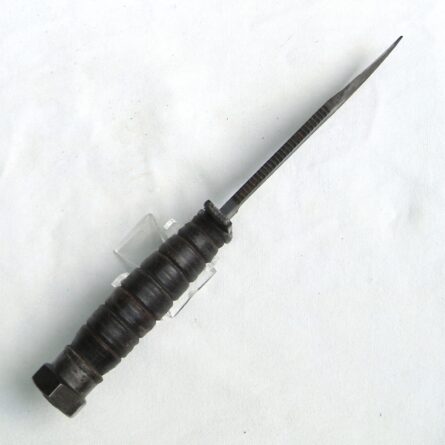 Cold War era Camillus Jet Pilot Survival Knife dated 11-1981; original metal-tipped scabbard, honing stone; UNUSED - Image 9