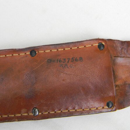 Rare American WW2 era Royal Brand Cutlery Co. fighting knife, original GI-signed leather scabbard; excellent - Image 8