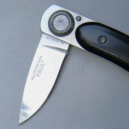 Long-discontinued LONE WOLF, USA 2003 Paul Pocket Knife, black micarta handle; UNUSED - Image 9