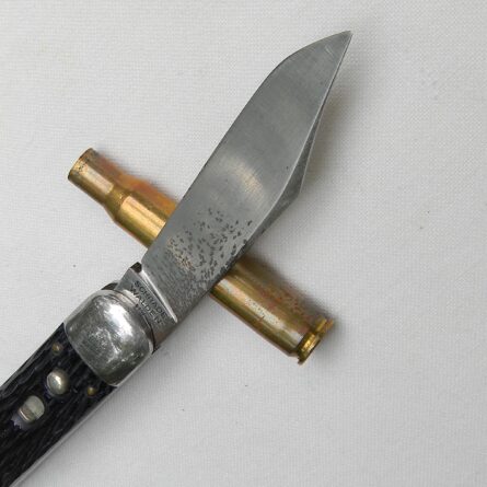 USA Schrade Walden, NY WW2 American paratrooper automatic knife, Type 2 w early jigged bone handle, excellent condition - Image 11