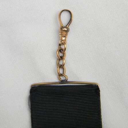 Antique Victorian era 14K gold sphinx pendant/monogram-engraved seal fob, original silk ribbon w 14K gold suspension chain; 11.9 grams total; rare type - Image 4
