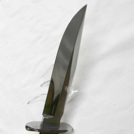 Custom James Reeves USA 1990th Fighting Bowie, brown micarta handle, original sheath; RARE - Image 8
