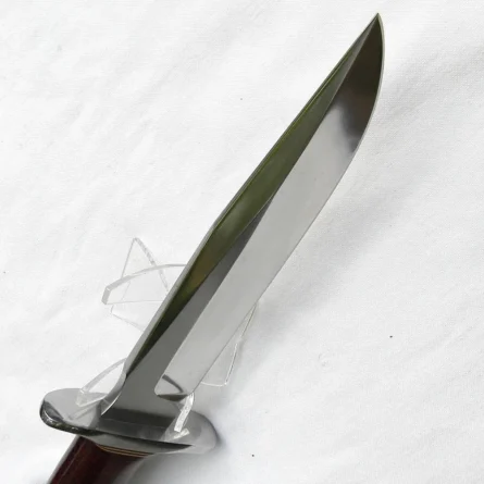 Custom James Reeves USA 1990th Fighting Bowie, brown micarta handle, original sheath; RARE - Image 7