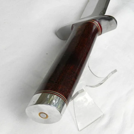 Custom James Reeves USA 1990th Fighting Bowie, brown micarta handle, original sheath; RARE - Image 11