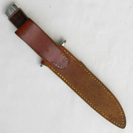 Custom James Reeves USA 1990th Fighting Bowie, brown micarta handle, original sheath; RARE - Image 2