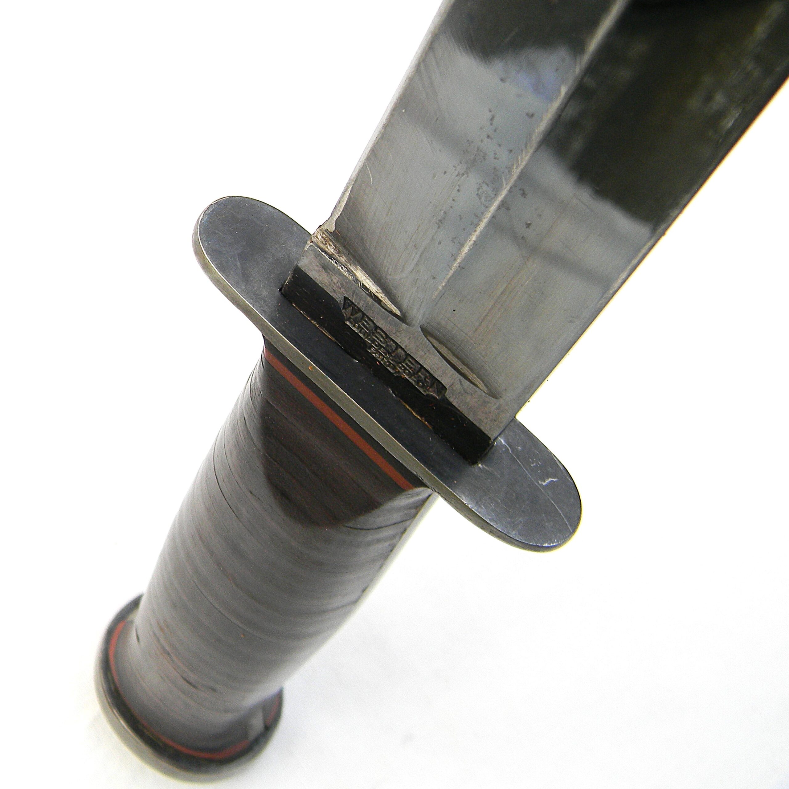 WW2 era Western Cutlery model G46-8 fighting knife, large blued 8" blade, original leather scabbard; great condition - Image 8