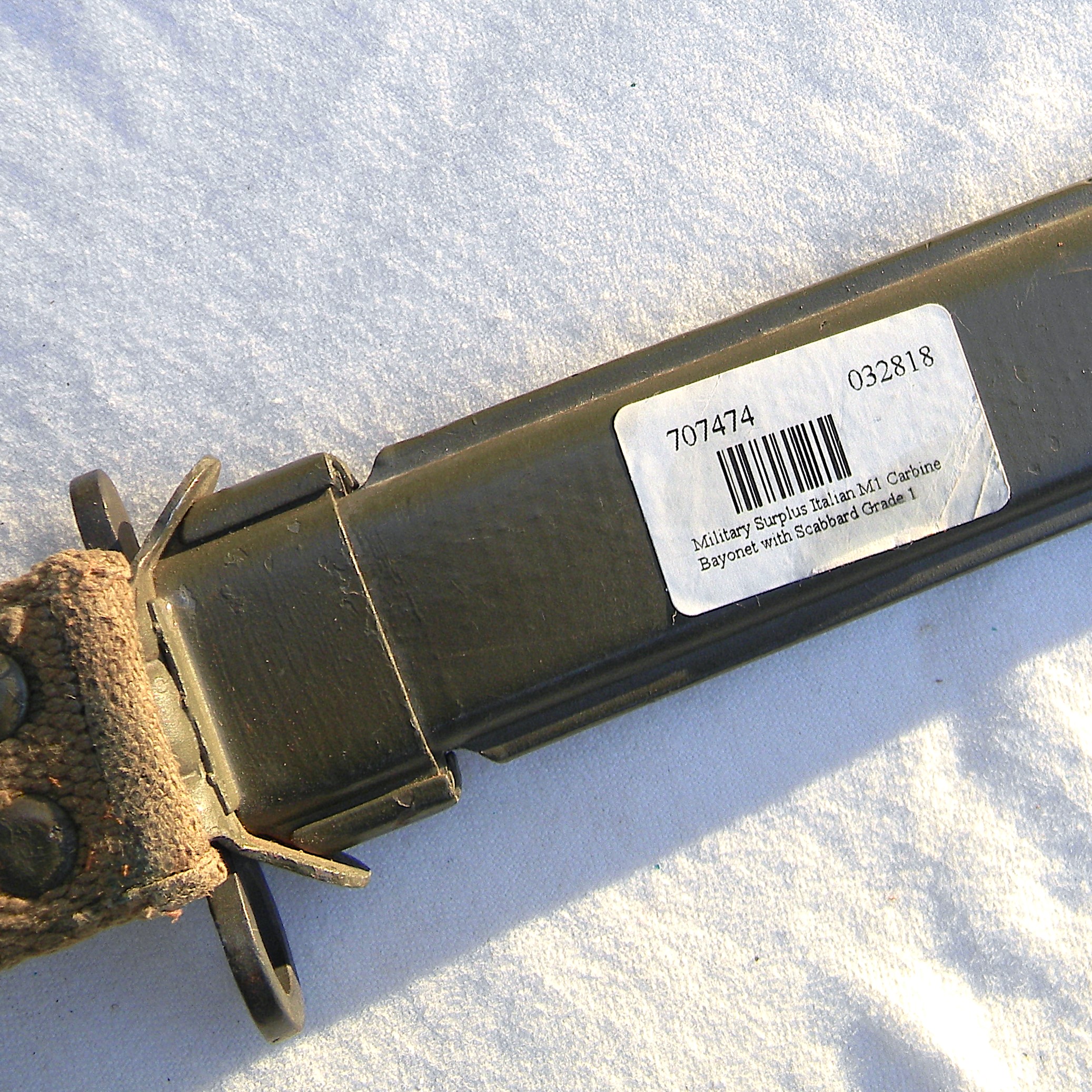 Italy, Cold War era Turin Army Arsenal (A.E.T.) 1955 M4 bayonet for M1 carbine, original scabbard; UNUSED - Image 5