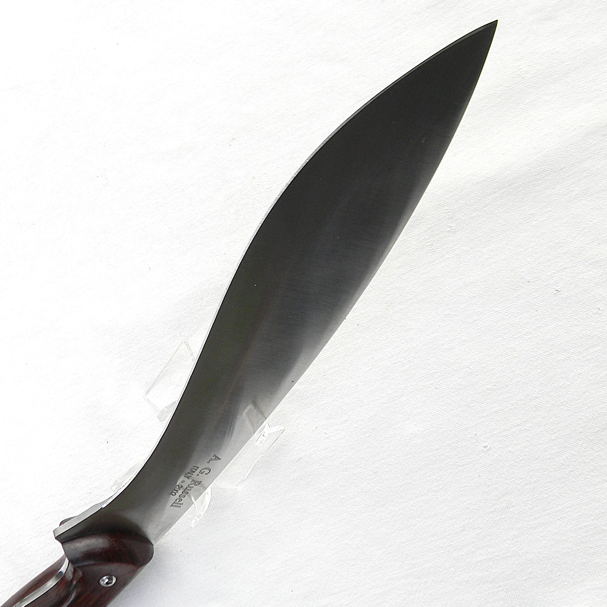 A.G. RUSSELL KNIVES huge Kukri knife 2002 limited edition made in Italy, rosewood handle, original sheath; UNUSED - Image 7