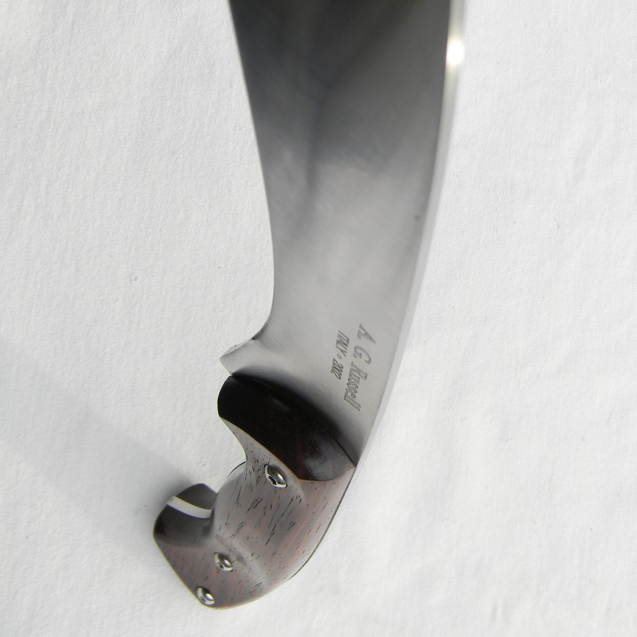 A.G. RUSSELL KNIVES huge Kukri knife 2002 limited edition made in Italy, rosewood handle, original sheath; UNUSED - Image 11