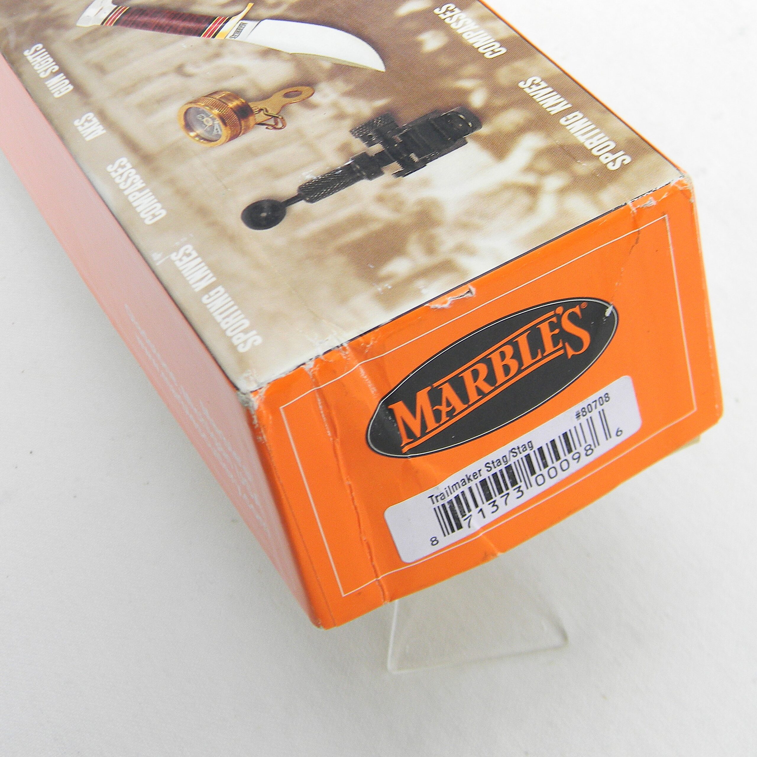 Marble's USA limited edition 2008 Marble’s Plus Knife Club Knife Trailmaker hunter-skinner, stag-on-stag handle, original leather sheath; only 131 made; unused in original box - Image 3