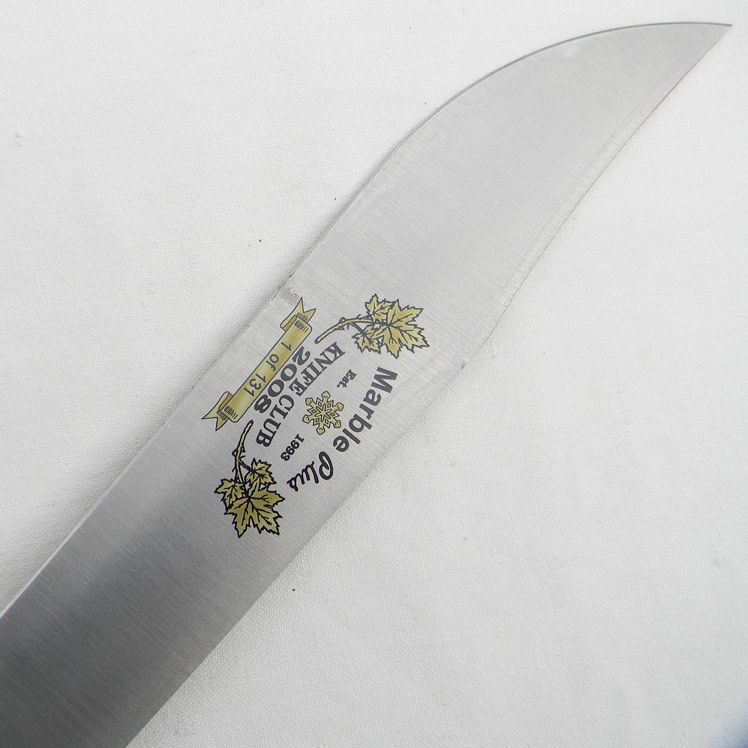 Marble's USA limited edition 2008 Marble’s Plus Knife Club Knife Trailmaker hunter-skinner, stag-on-stag handle, original leather sheath; only 131 made; unused in original box - Image 9