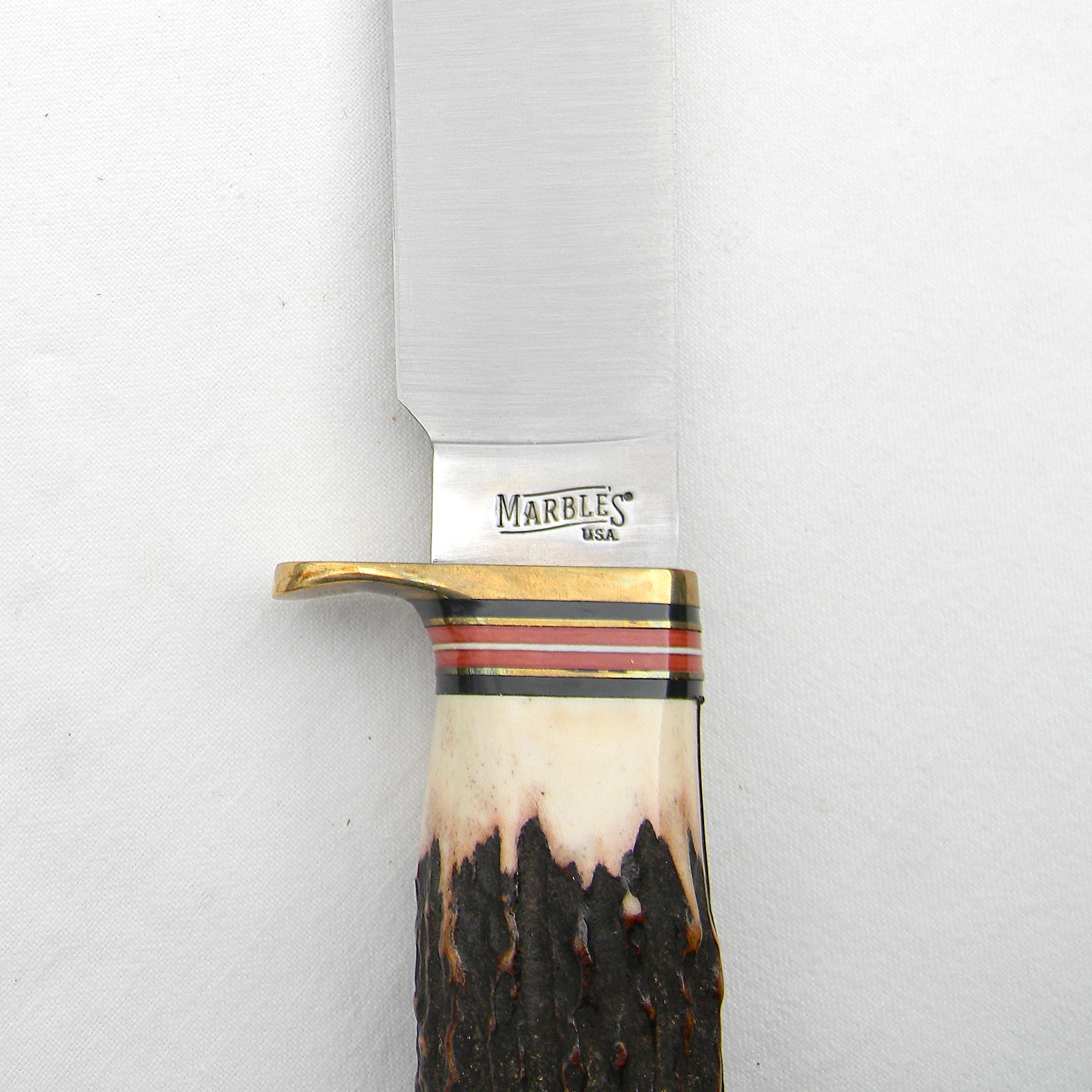 Marble's USA limited edition 2008 Marble’s Plus Knife Club Knife Trailmaker hunter-skinner, stag-on-stag handle, original leather sheath; only 131 made; unused in original box - Image 7