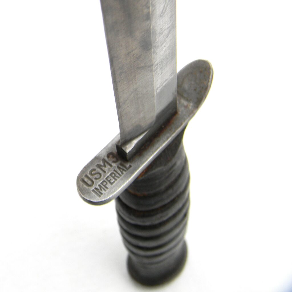 WW2 Imperial M3 fighting knife, guard-marked, orig M8 scabbard