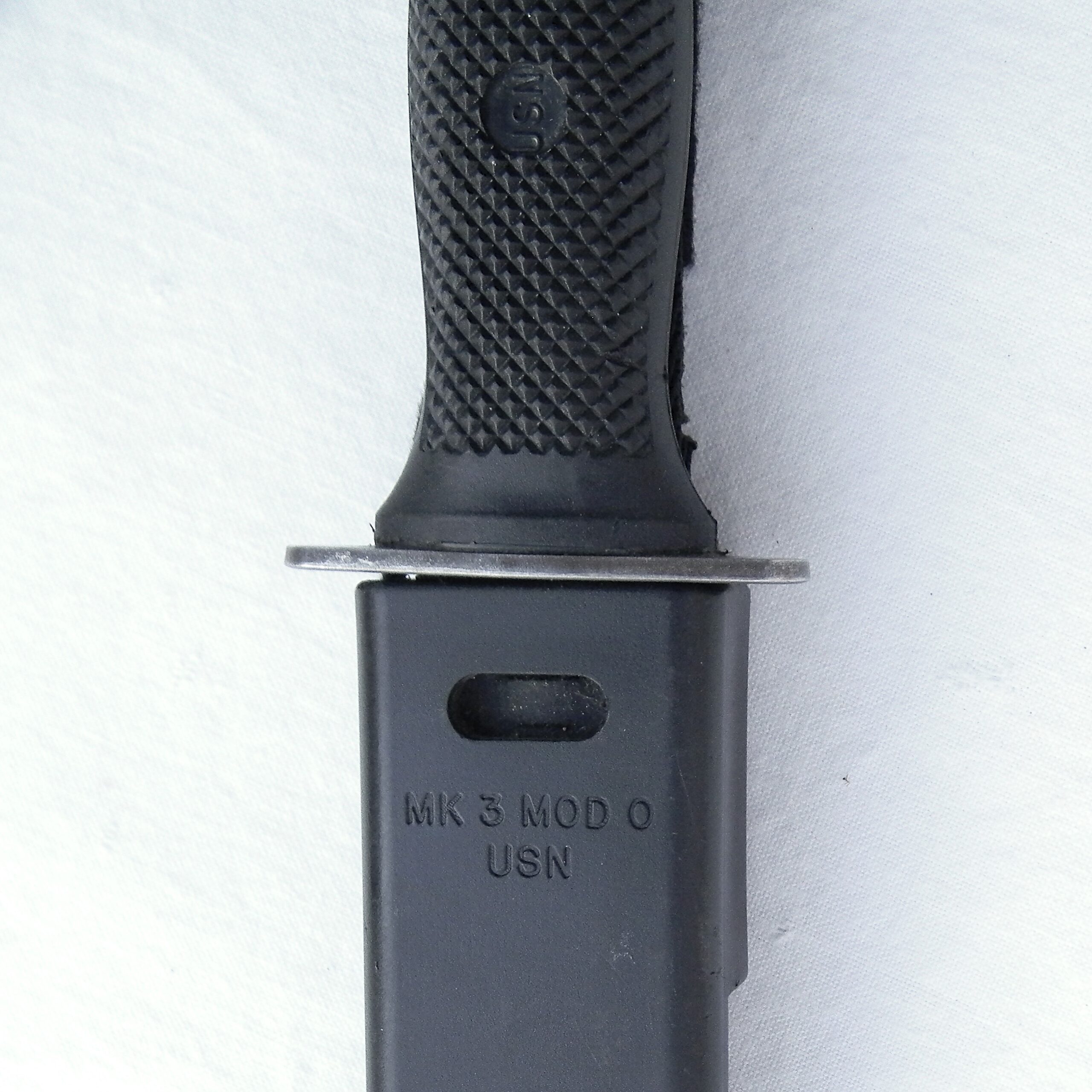 USN issue Ontario MK3 Model 0 dive knife (in service 1975-early 2000s) original scabbard; rare UNUSED - Image 5