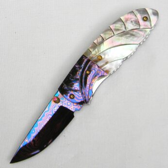 custom damascus blade folding knife