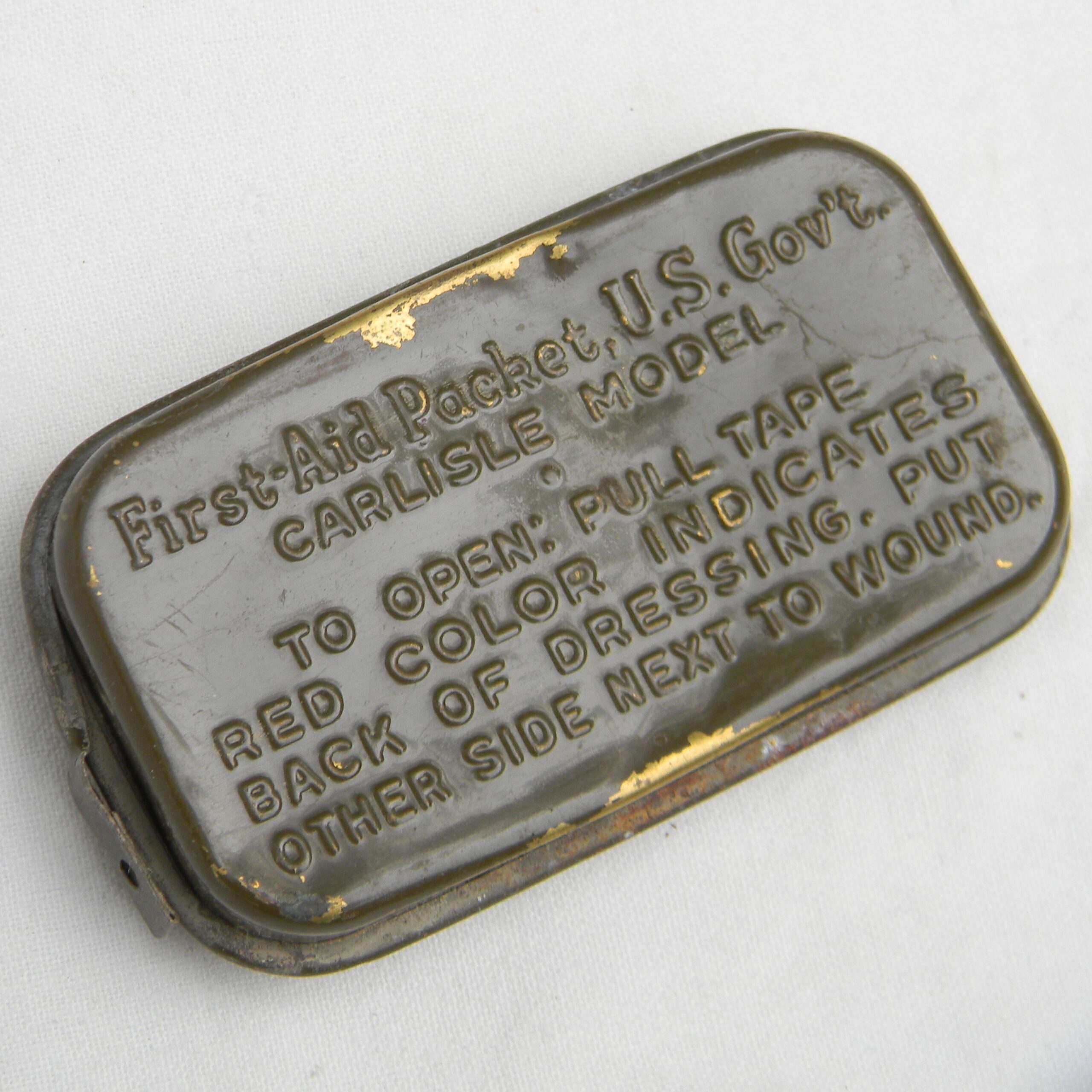 US issue WW2 era Carlisle Model sealed individual first aid pocket in original 1945 E.A. Brown web pouch - Image 9