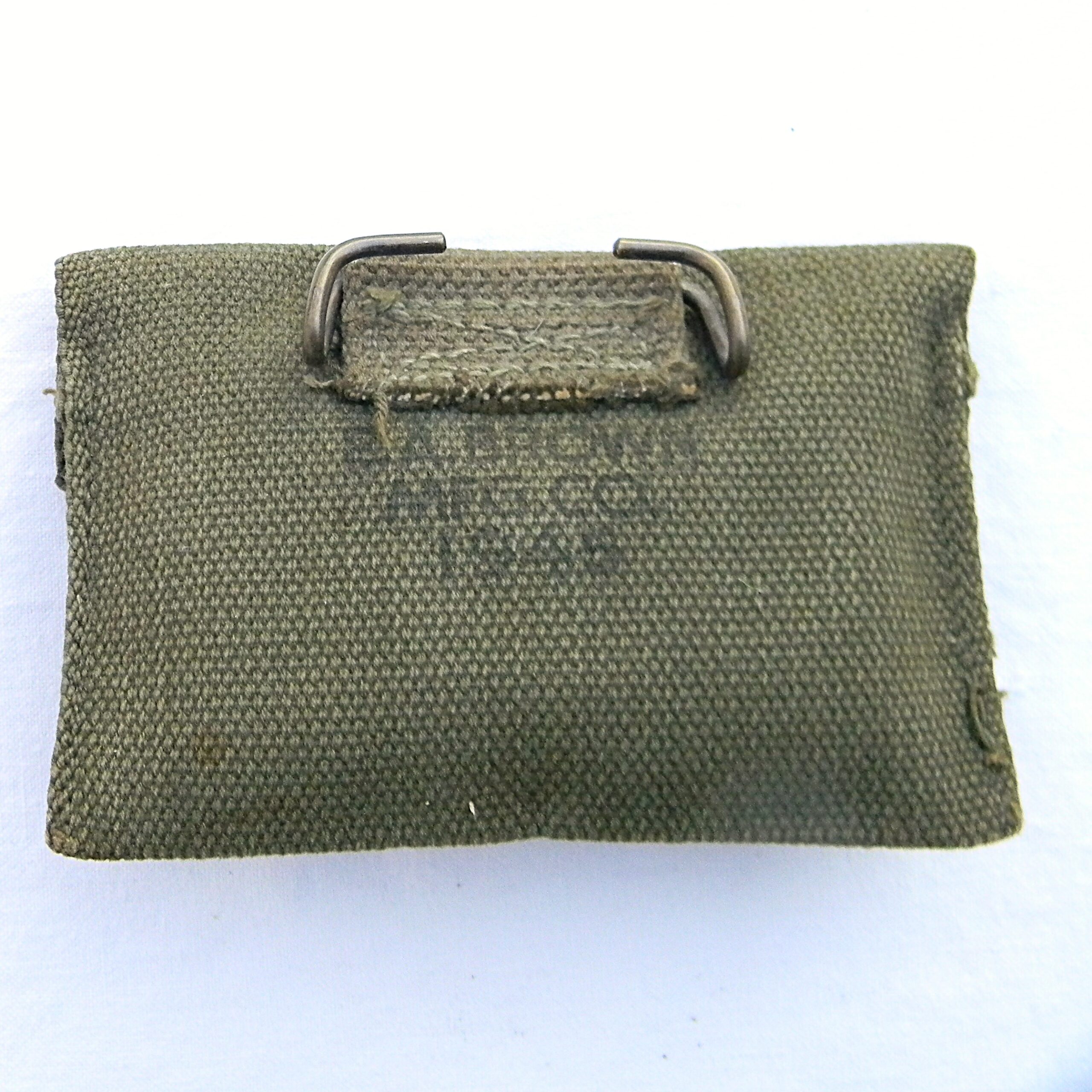 US issue WW2 era Carlisle Model sealed individual first aid pocket in original 1945 E.A. Brown web pouch - Image 7