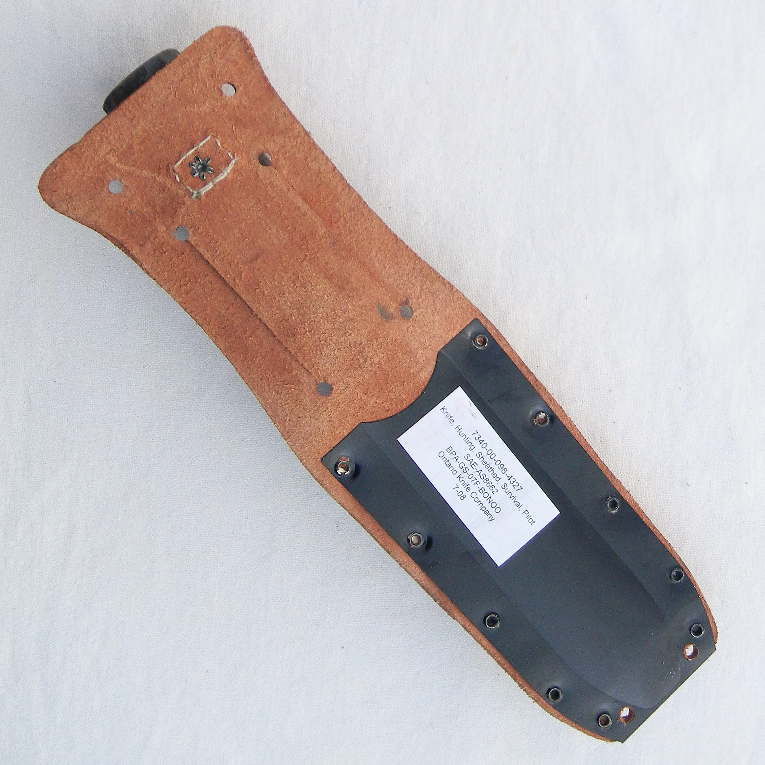 Ontario Jet Pilot Survival Knife dated 07-2008; original scabbard with stone; UNUSED - Image 4
