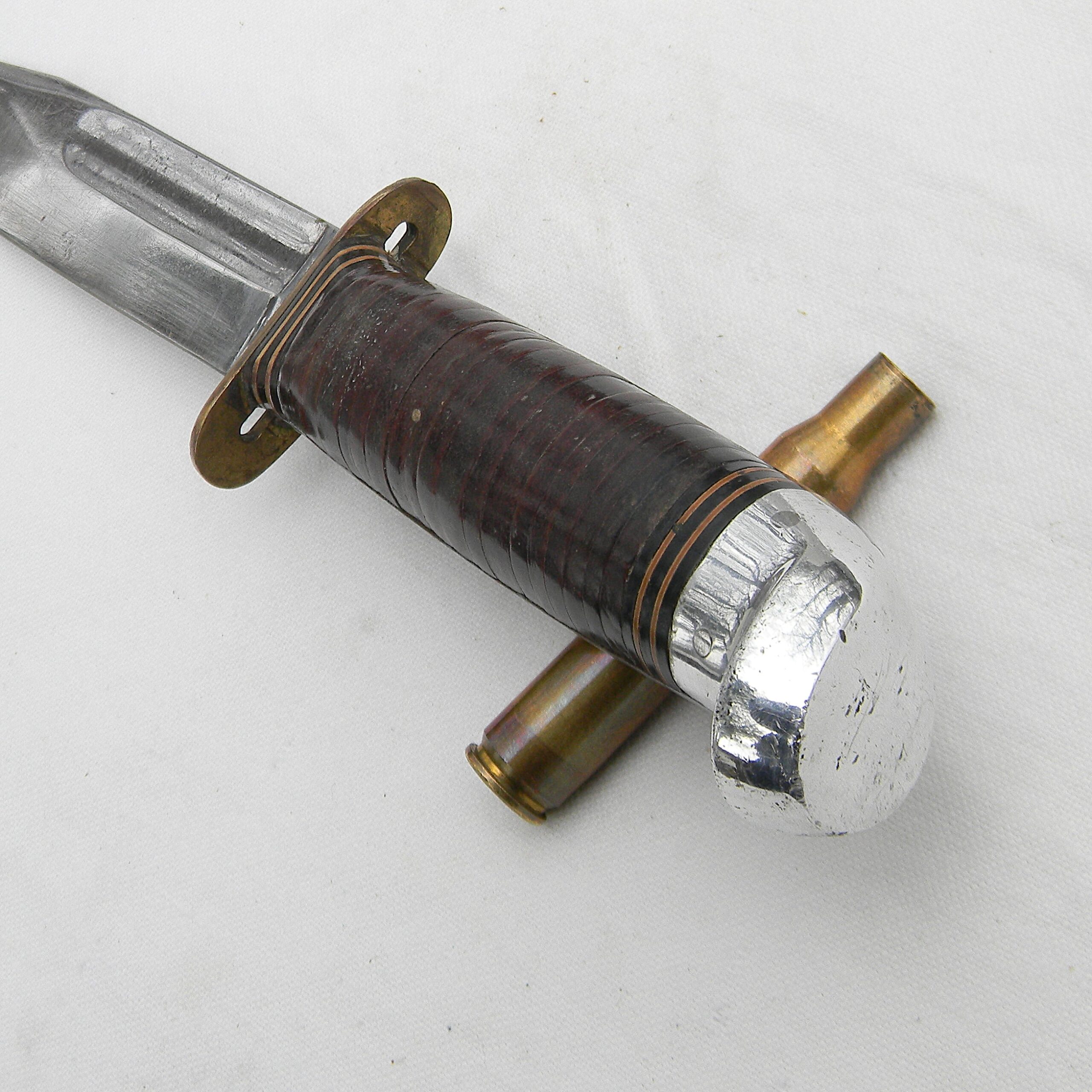 USA Western Cutlery "Baby Shark" WW2 USAF Pilot Knife early-issue bronze guard/ aluminum pommel/ embossed scabbard type - Image 10