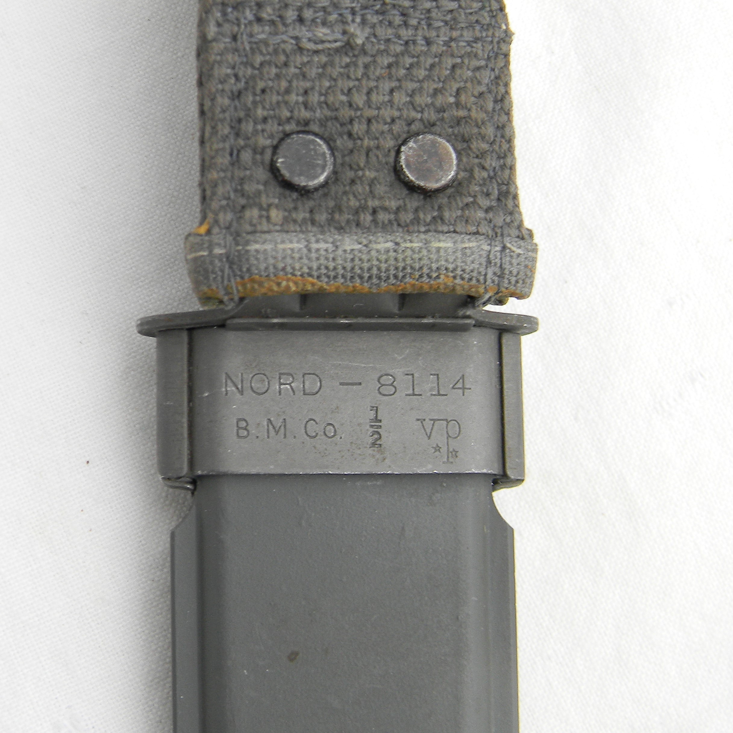 WW2 Colonial USN MARK 1 fighting/utility knife, mid-war plastic handle, gray NORD scabbard; rare UNUSED - Image 5