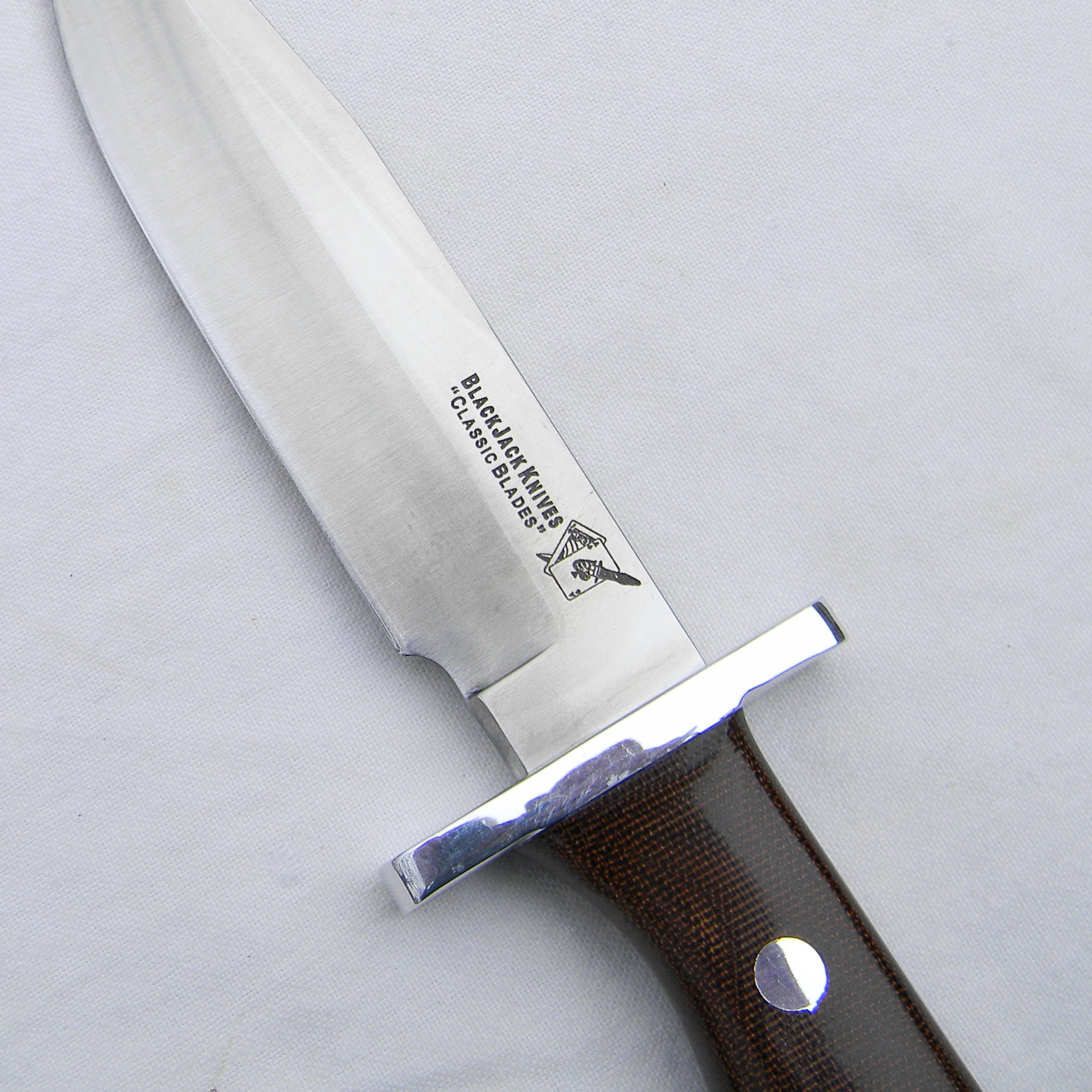 BLACKJACK, USA Classic Blades model 13 HALO ATTACK BORDER PATROL fighting knife, A-2 tool steel blade, green micarta handle, leather sheath; UNUSED in orig box - Image 9