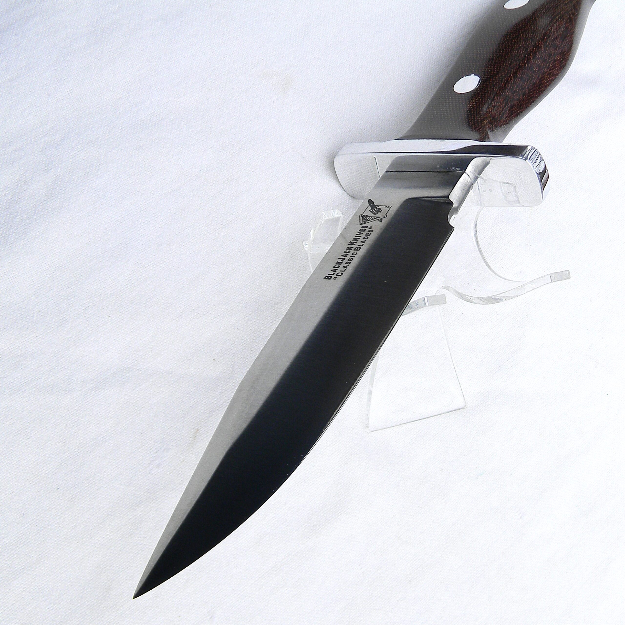 BLACKJACK, USA Classic Blades model 13 HALO ATTACK BORDER PATROL fighting knife, A-2 tool steel blade, green micarta handle, leather sheath; UNUSED in orig box - Image 12