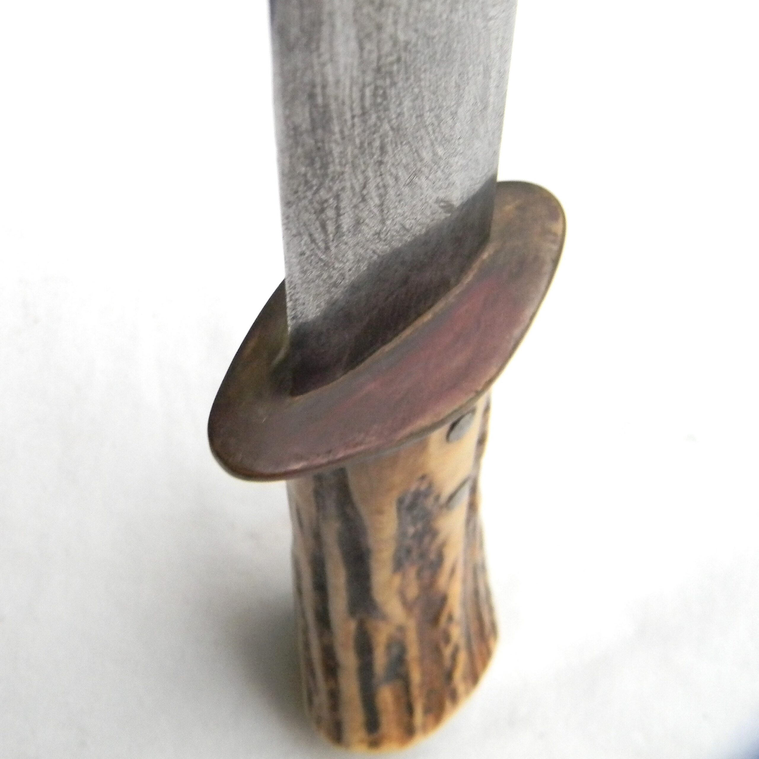 WW2 era New Caledonia made fighting knife, 8-inch dagger blade, stag handle, original scabbard; RARE TYPE - Image 8