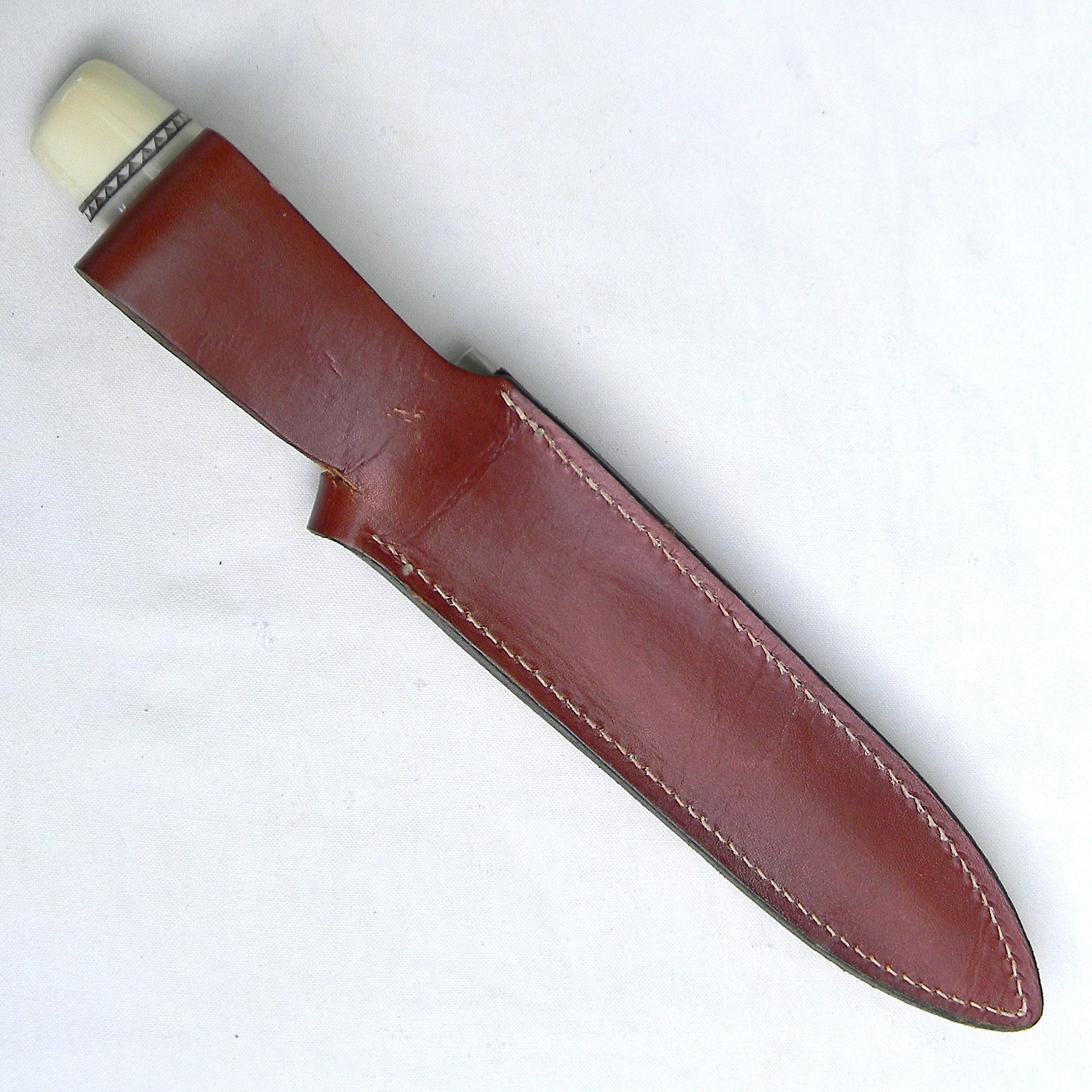 USA unique custom hunting dagger; exotic walrus task handle with Andhi Spaeth "wolves in the wild" scrimshaw, handmade sheath - Image 3