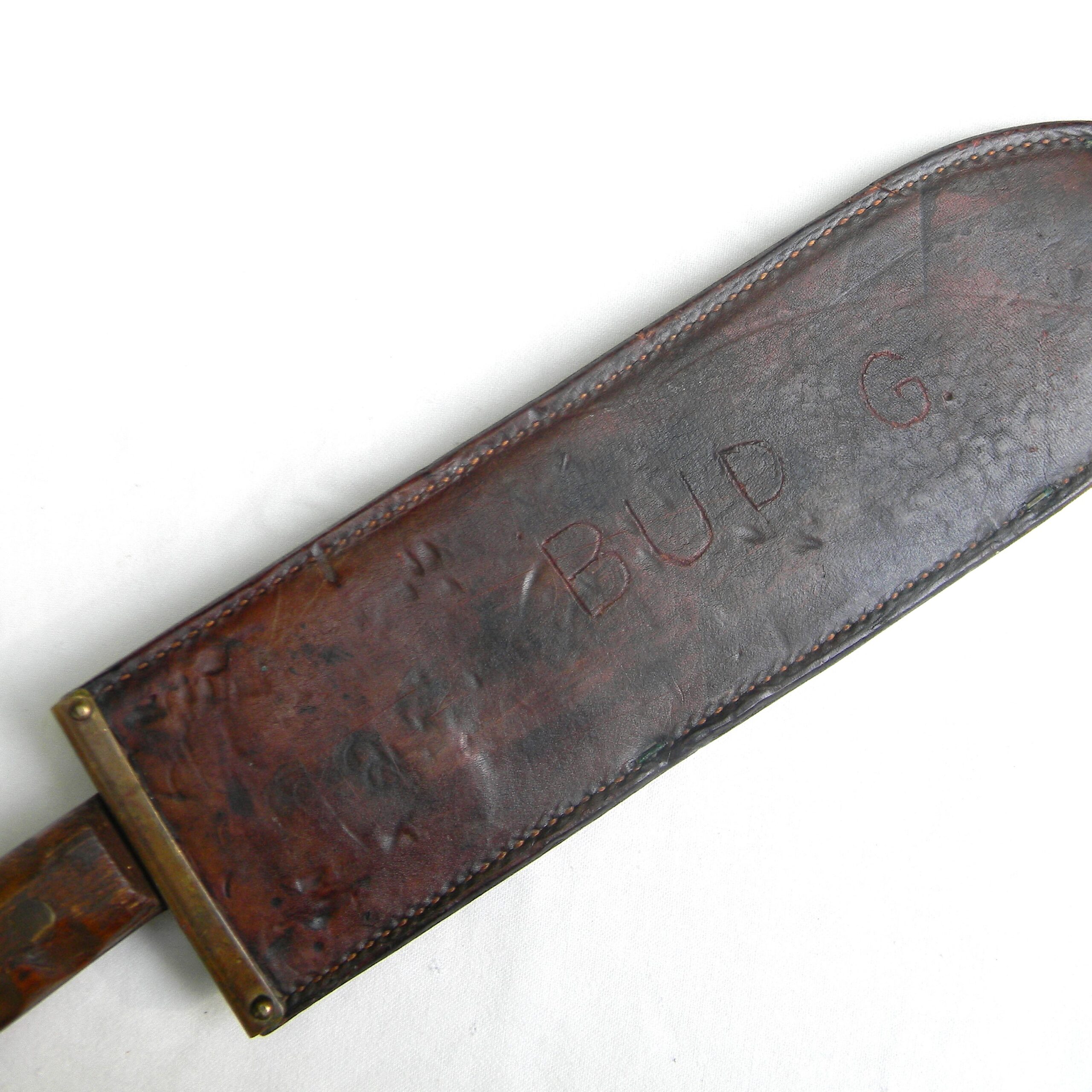 USA WW2 era USMC Hospital Corps Knife / Corpsmen Bolo made by Village Blacksmith, original 1943 Boyt scabbard - Image 7