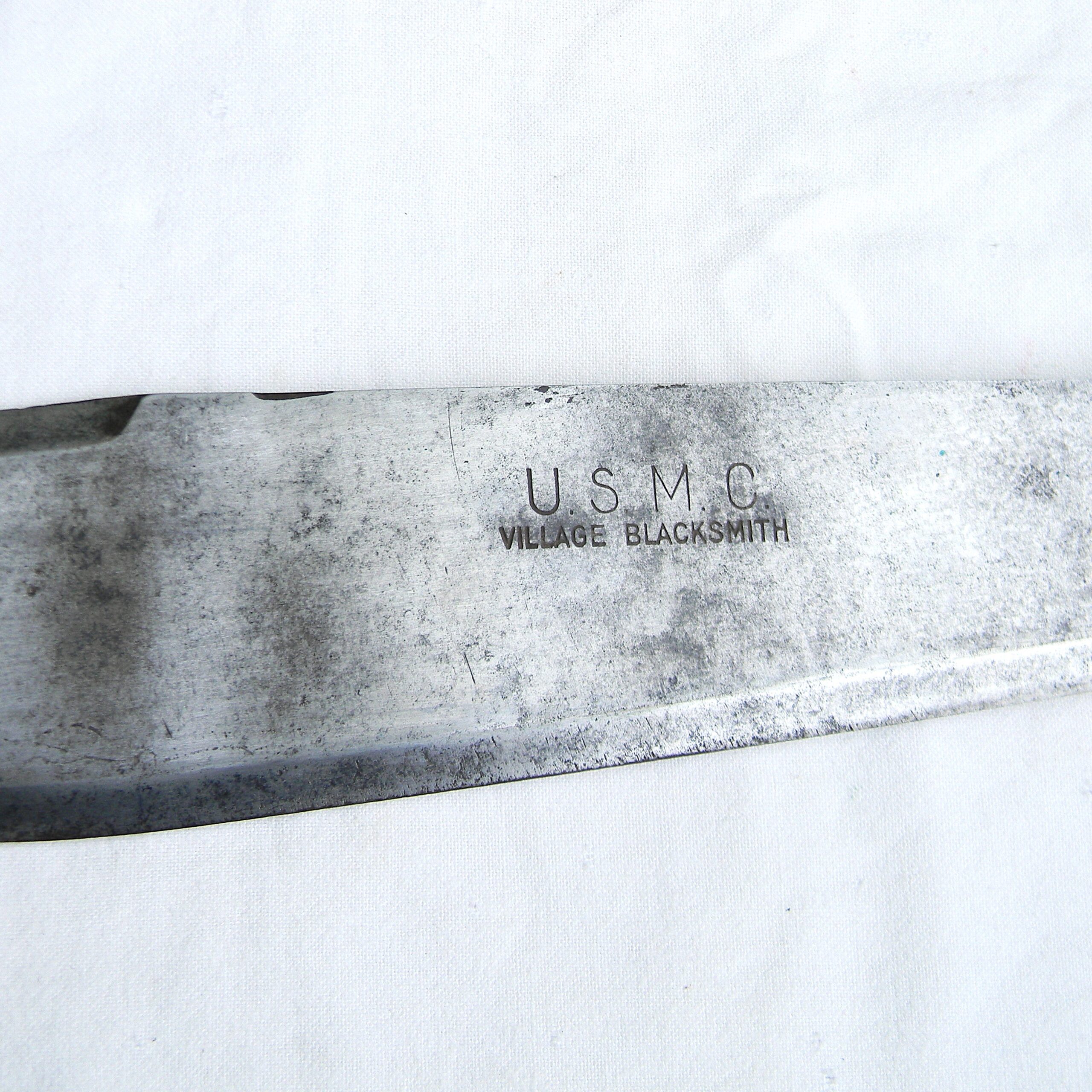 USA WW2 era USMC Hospital Corps Knife / Corpsmen Bolo made by Village Blacksmith, original 1943 Boyt scabbard - Image 13