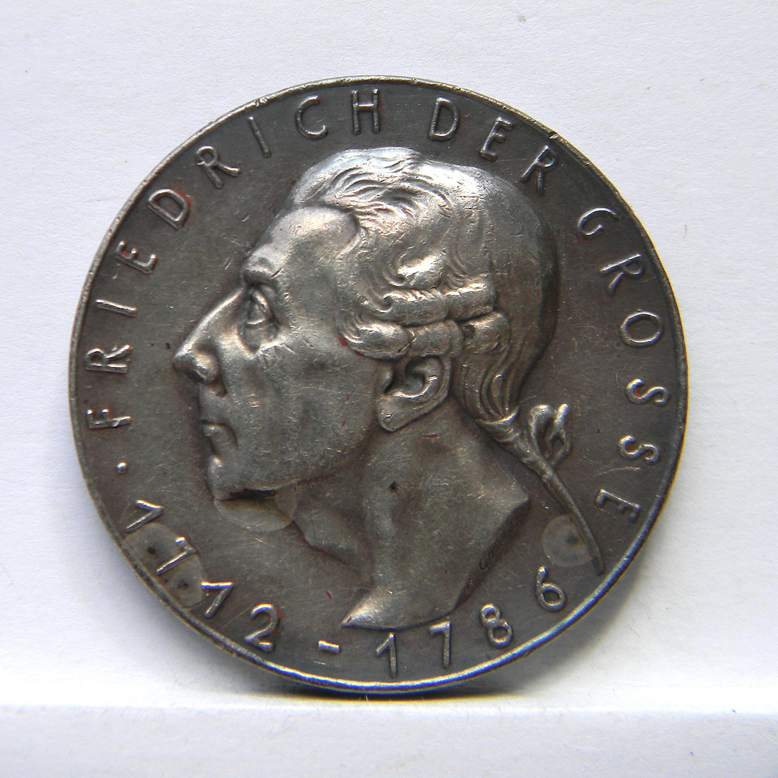 Germany, Karl Goetz 1936 Frederick The Great, 150 yrs of death commemorative silver medal (K-512) toned XF - Image 6