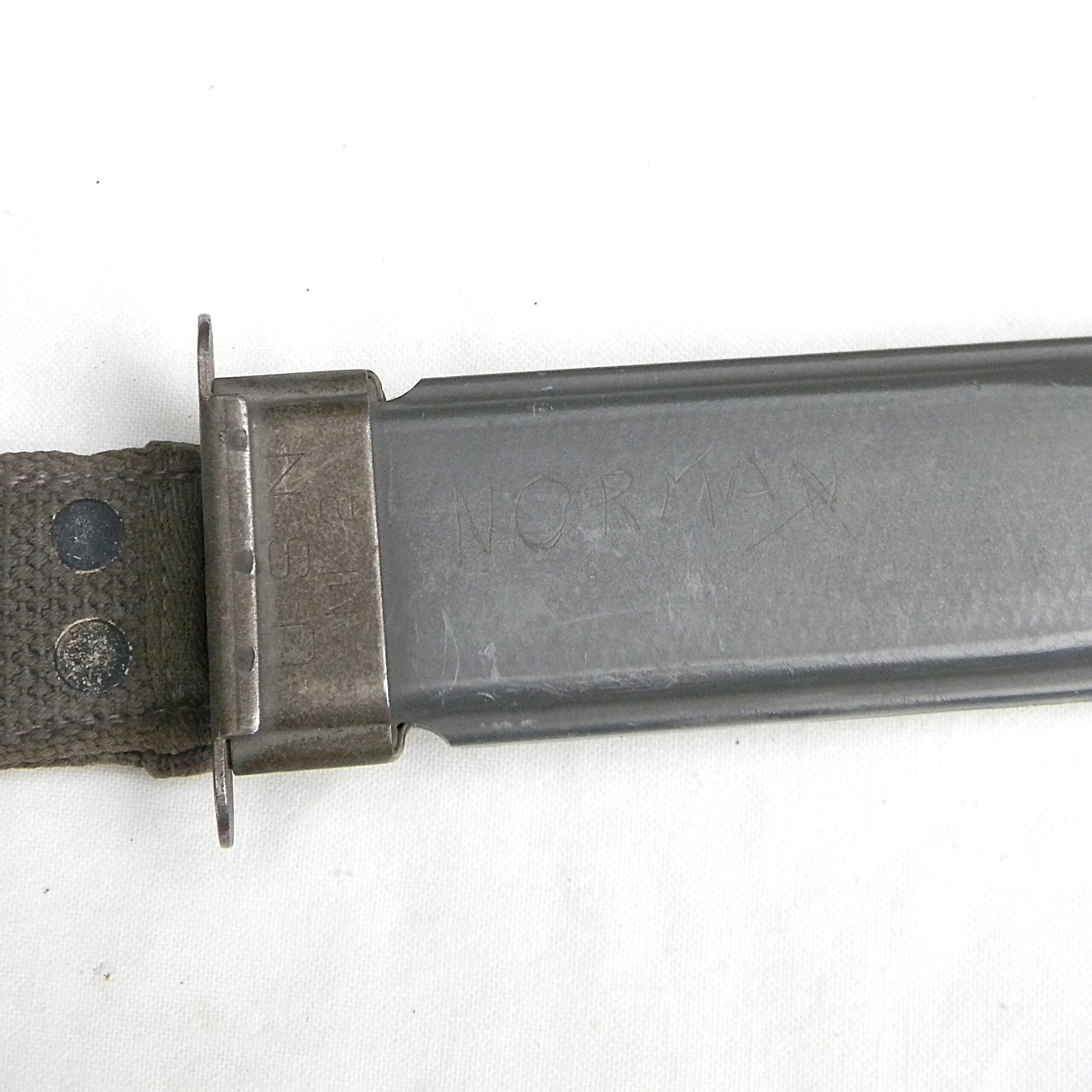 USA WW2 era Ka-Bar (Union Cutlery) USN MK2 fighting knife, erly issue blade-marked type, 1943 NORD scabbard signed NORMAN - Image 6