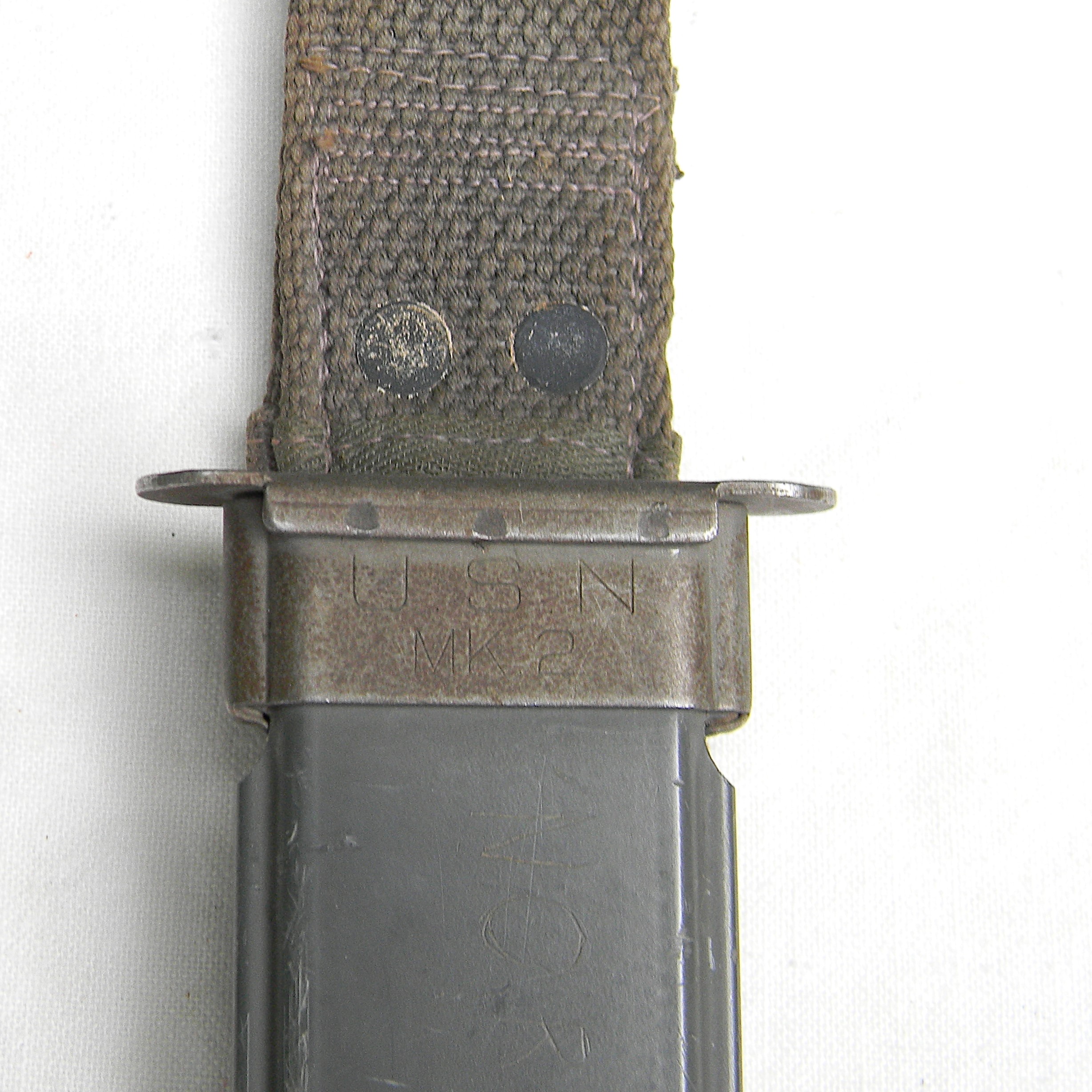 USA WW2 era Ka-Bar (Union Cutlery) USN MK2 fighting knife, erly issue blade-marked type, 1943 NORD scabbard signed NORMAN - Image 5