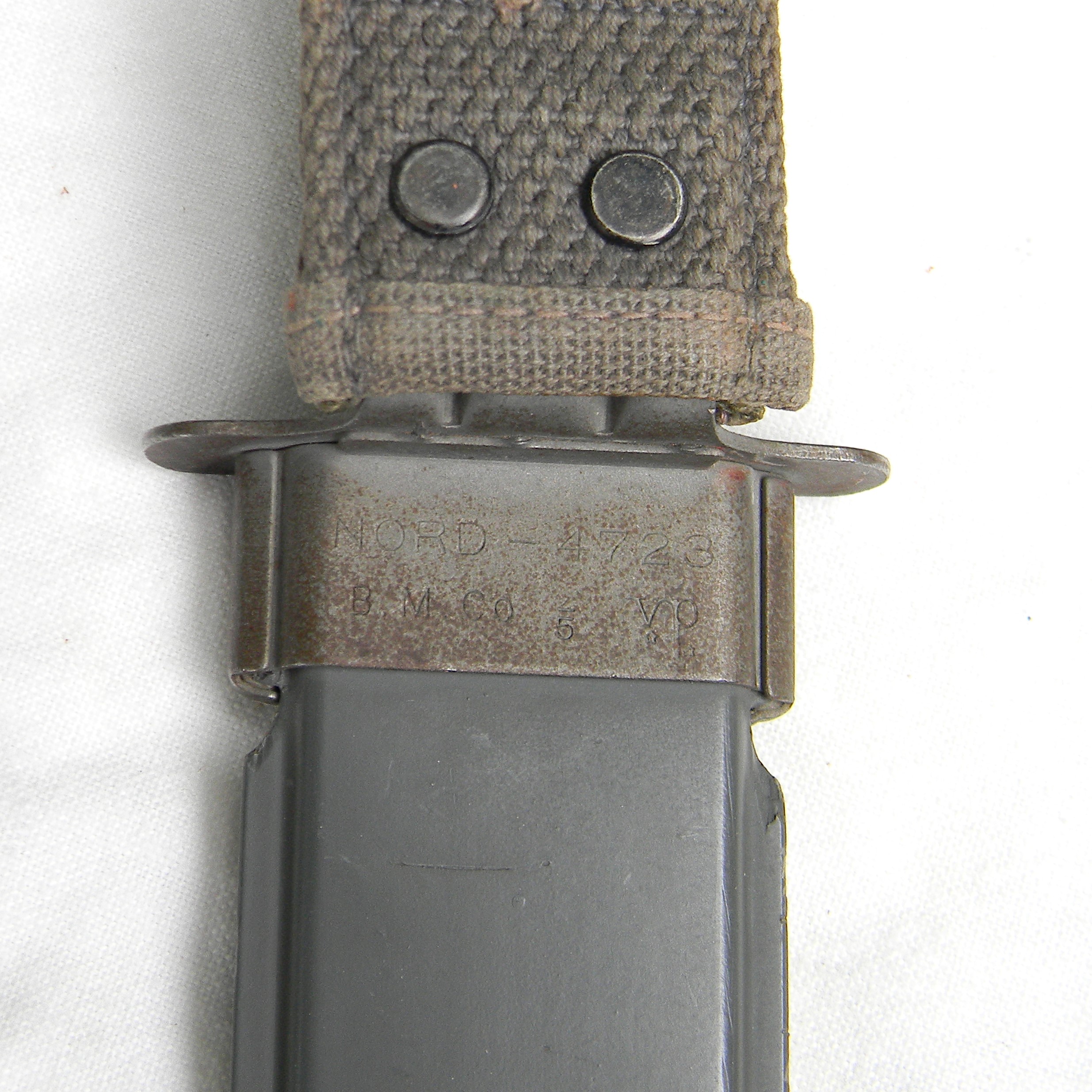 USA WW2 era Ka-Bar (Union Cutlery) USN MK2 fighting knife, erly issue blade-marked type, 1943 NORD scabbard signed NORMAN - Image 4