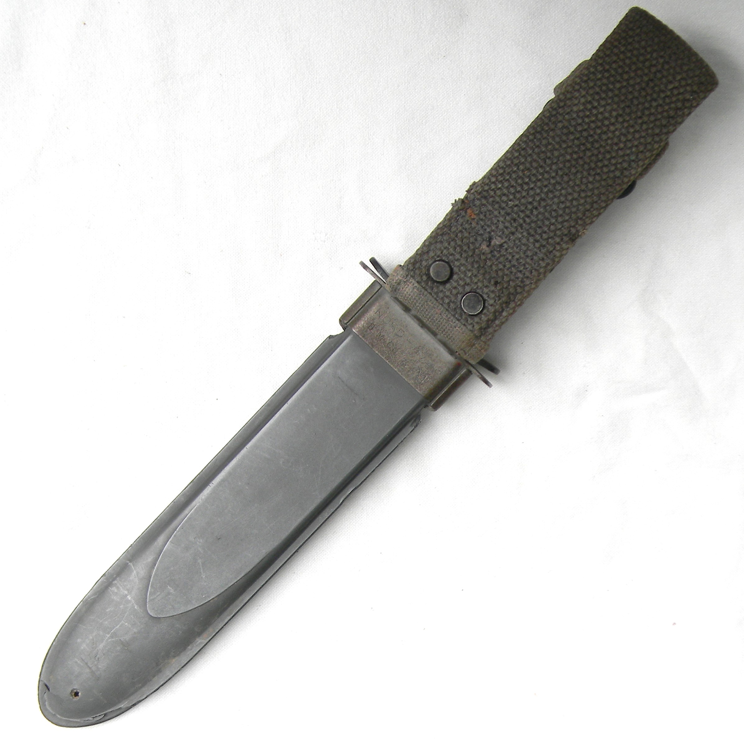 USA WW2 era Ka-Bar (Union Cutlery) USN MK2 fighting knife, erly issue blade-marked type, 1943 NORD scabbard signed NORMAN - Image 3