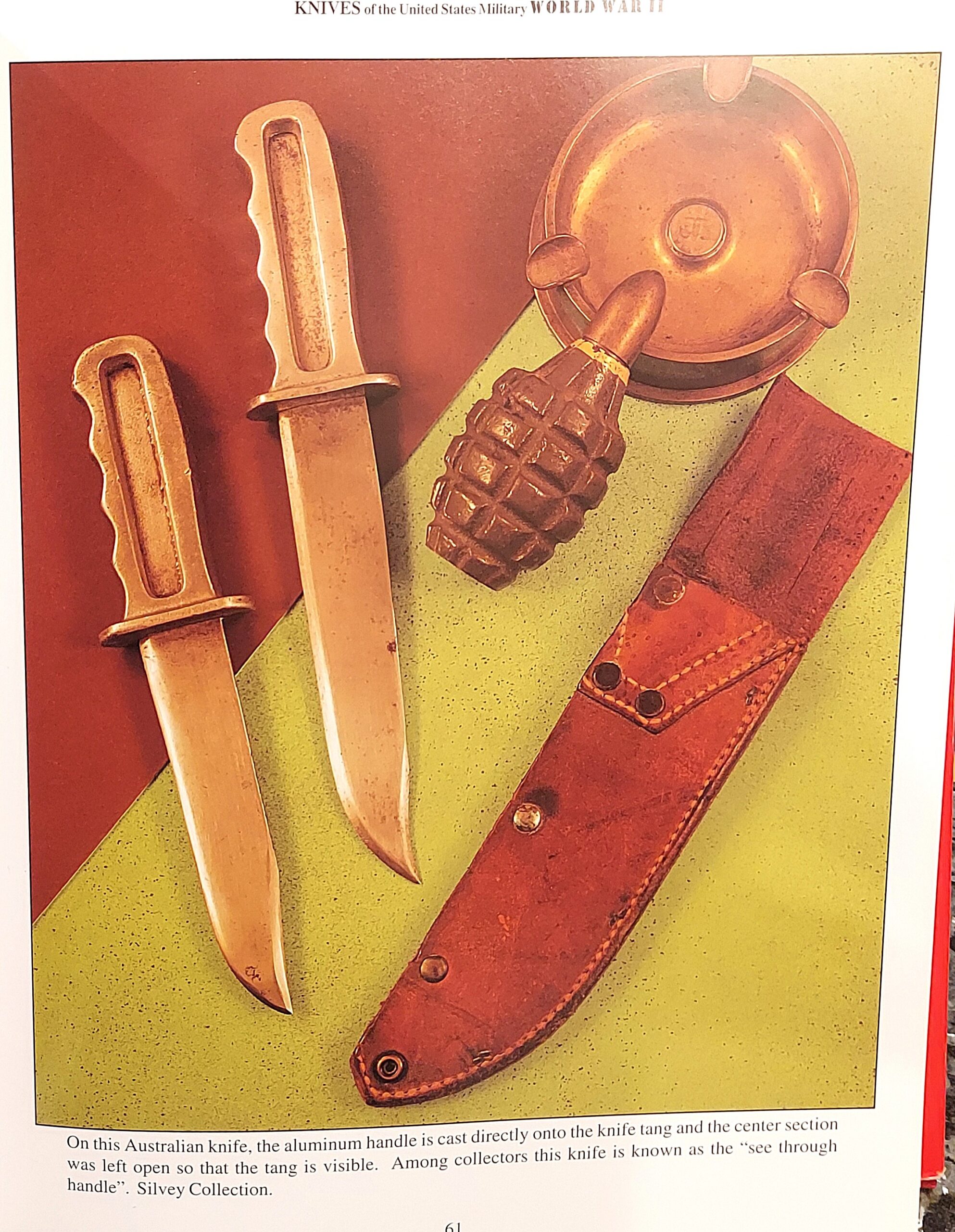 Australia rare WW2 era "see through handle" fighting knife made by Gregsteel, signed original scabbard - Image 14